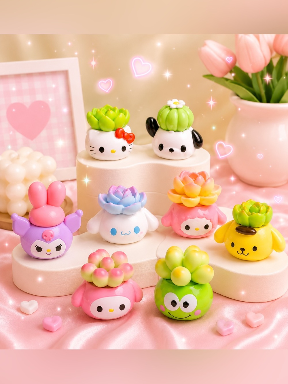 Kawaii Sanrio Succulent Mini Figures Set of 8 NWOT